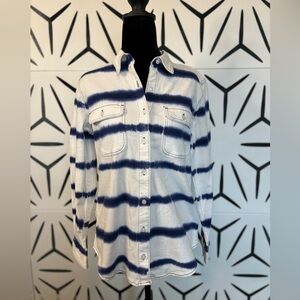 Lands’ End Women’s White & Blue Tie-Dye Denim Shacket Size XS Petite
